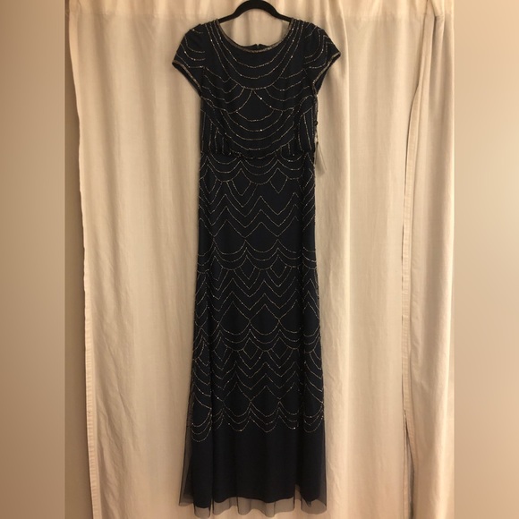 Adrianna Papell Beaded Floor-length Dress in Navy - Picture 4 of 8